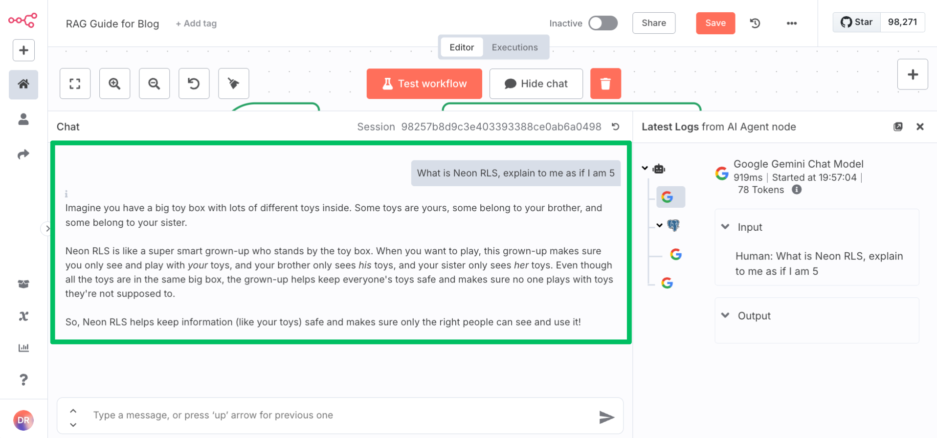 Asking a question in the chat interface