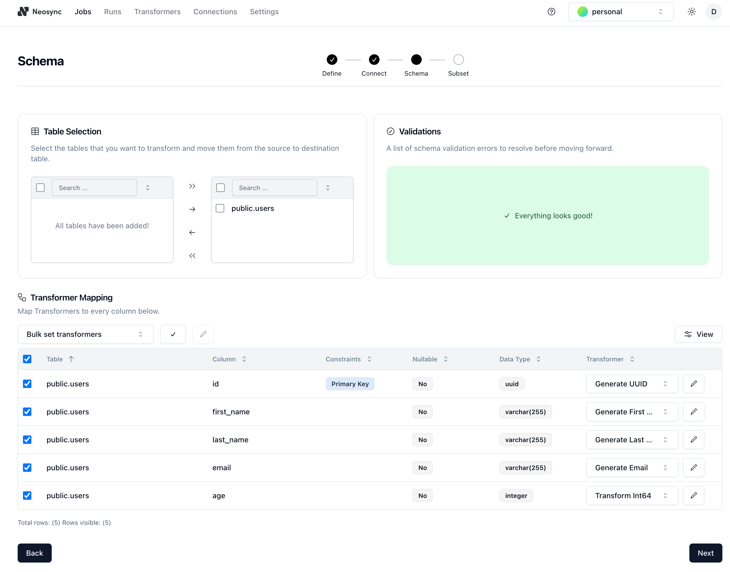 Define Neosync job schema